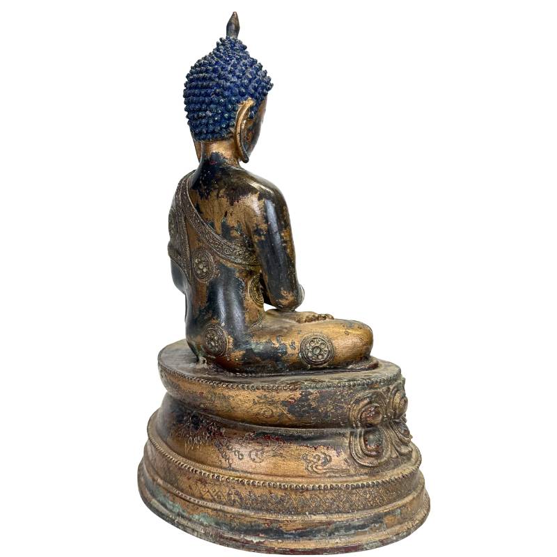 Heavy cast bronze Medicine Buddha on lotus throne