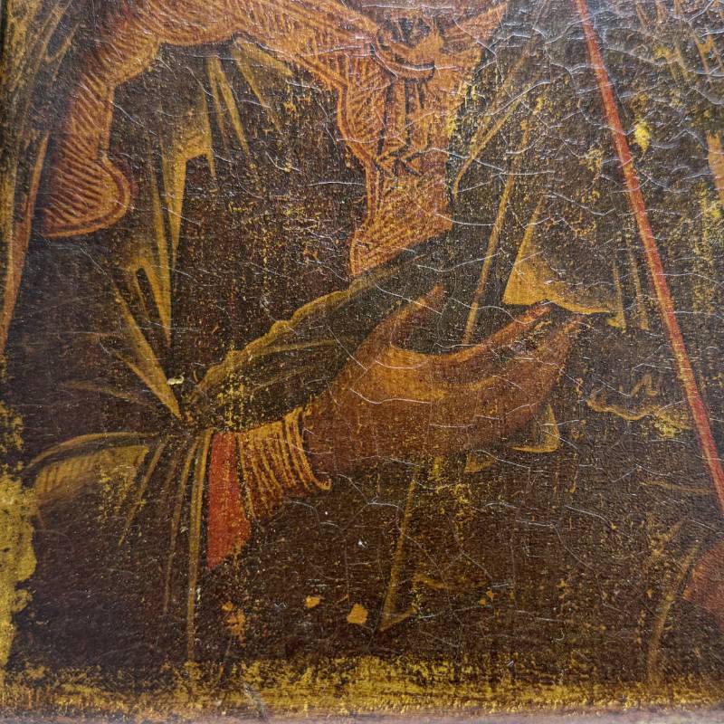 Detail of Archangel Michael with sphere and monogram of Christ