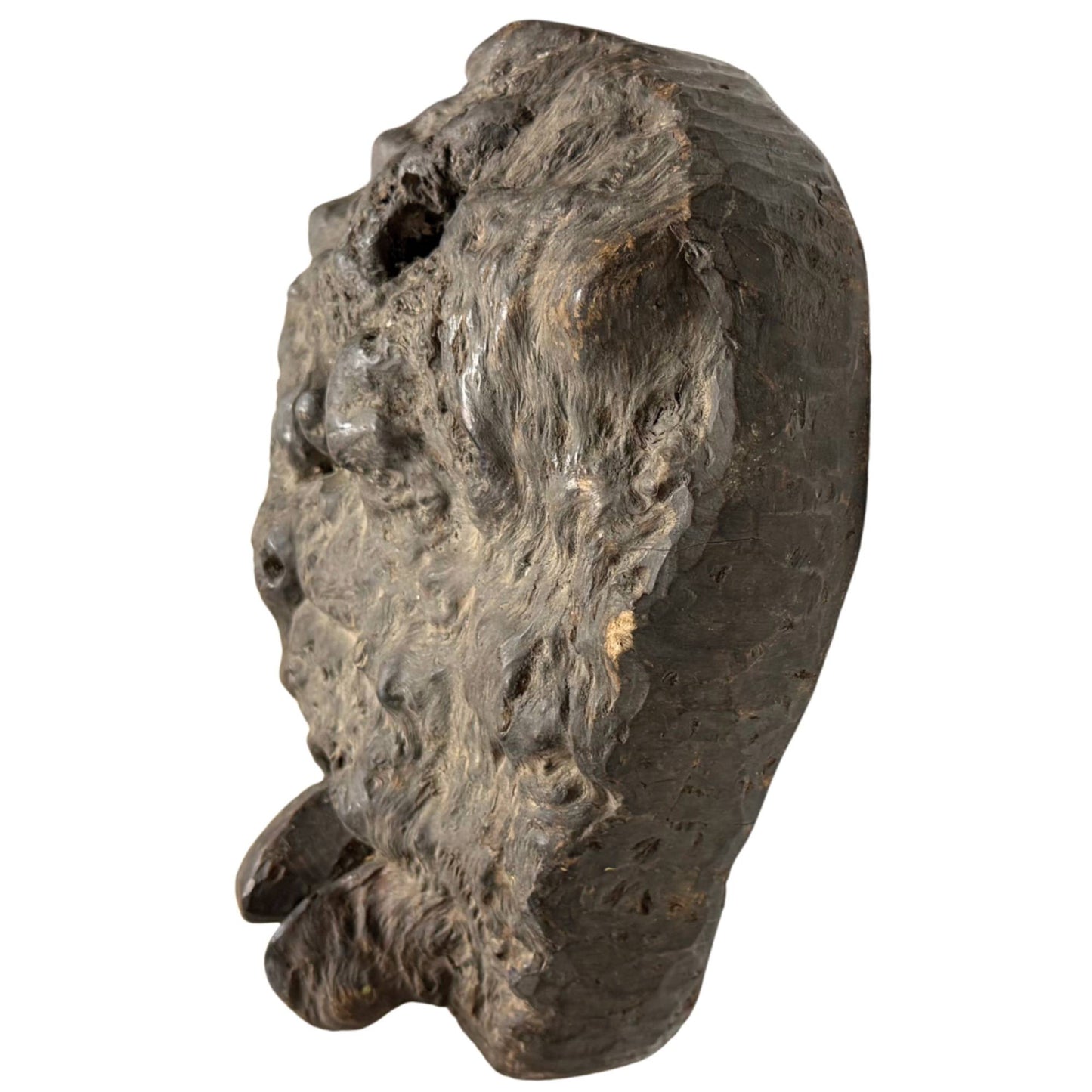 Abstract root wood mask, unique hand-carved tribal object with a rough texture and powerful natural form