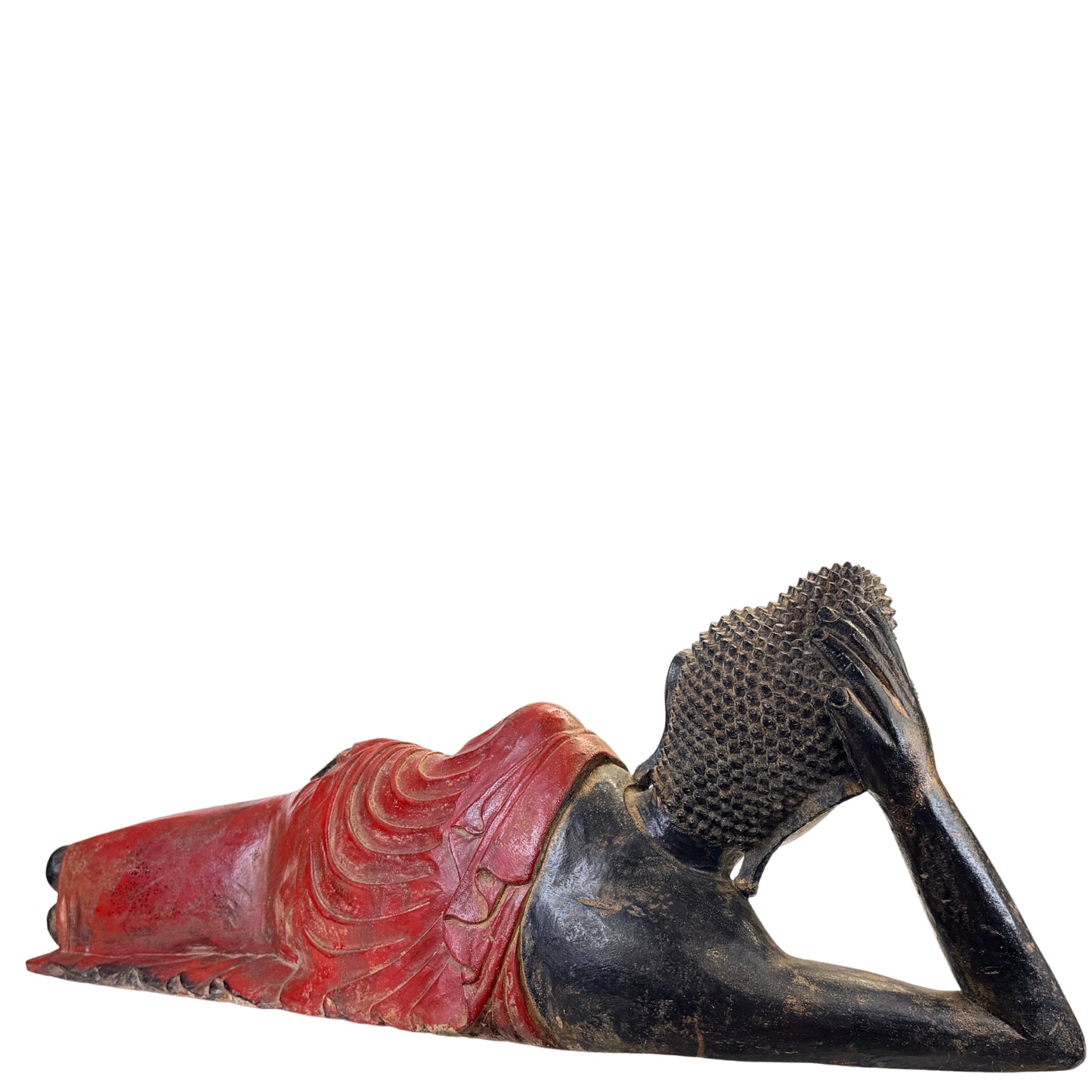 Rear view of the black-lacquered and red-polychrome Buddha