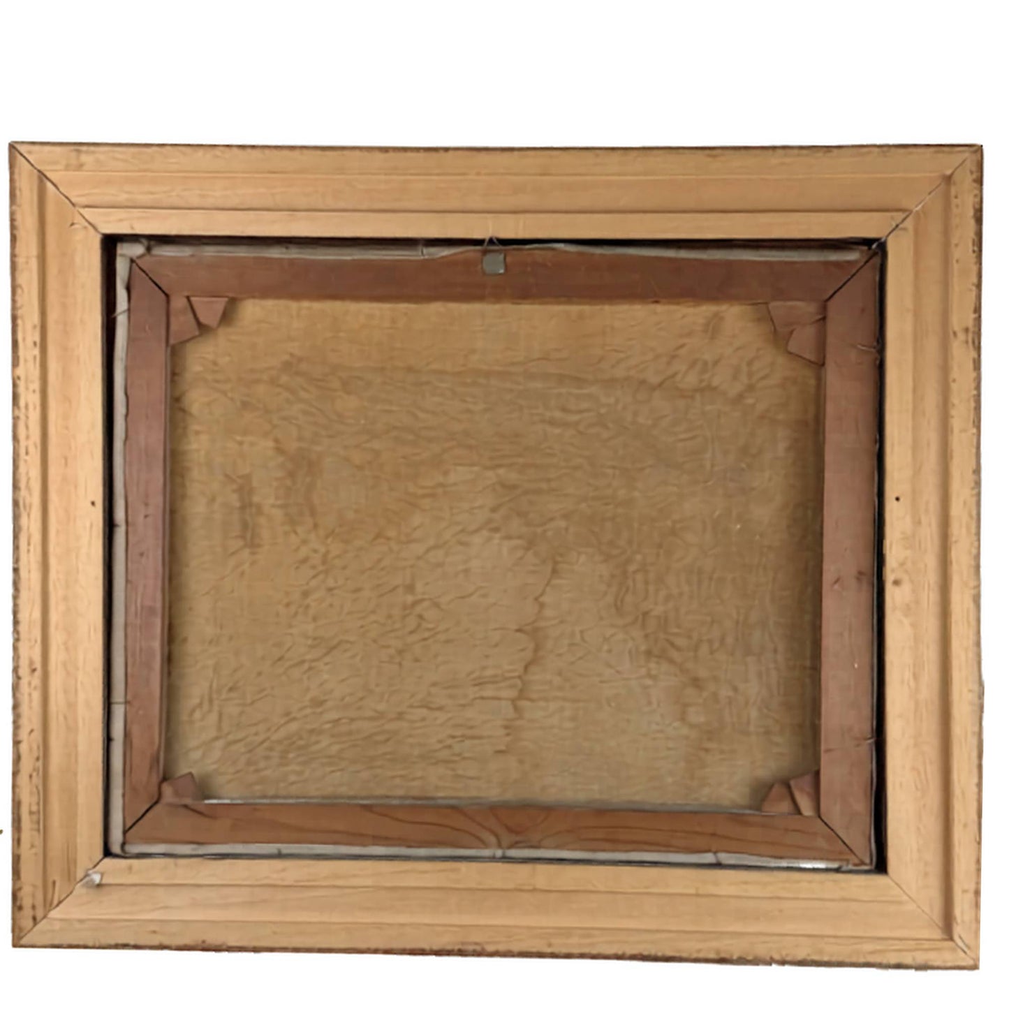 The original back of the 53x63 cm linen painting by R. Doorn with oxidized wooden stretcher, corner wedges, and frame.