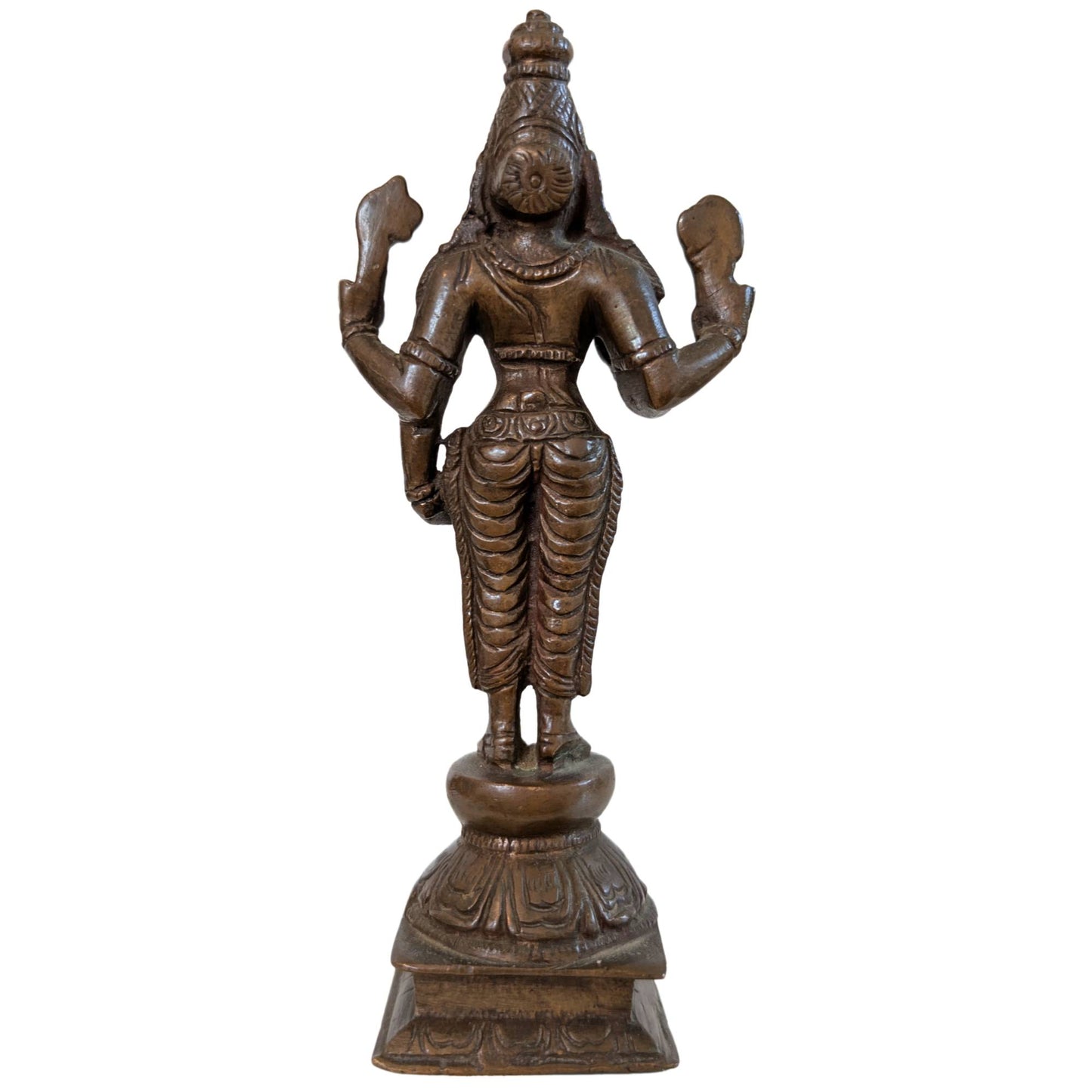 Rear side of the solid bronze Vishnu statue showing casting details.