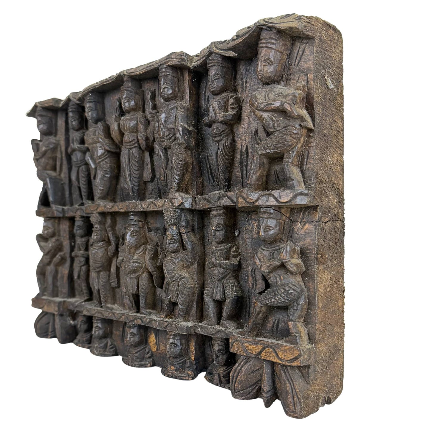 Authentic back of the antique Indian temple frieze with original artisan chisel marks and construction edge.