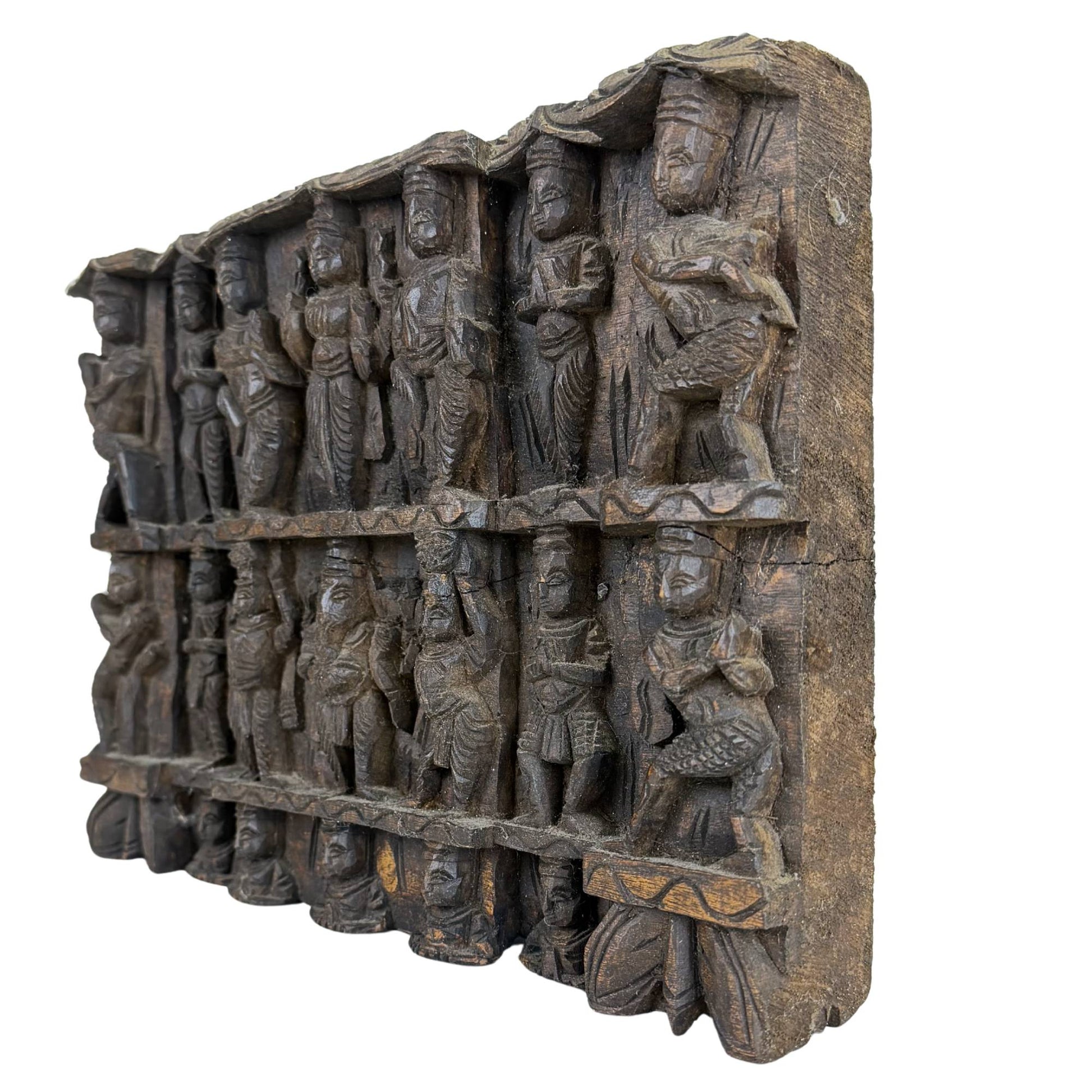Authentic back of the antique Indian temple frieze with original artisan chisel marks and construction edge.