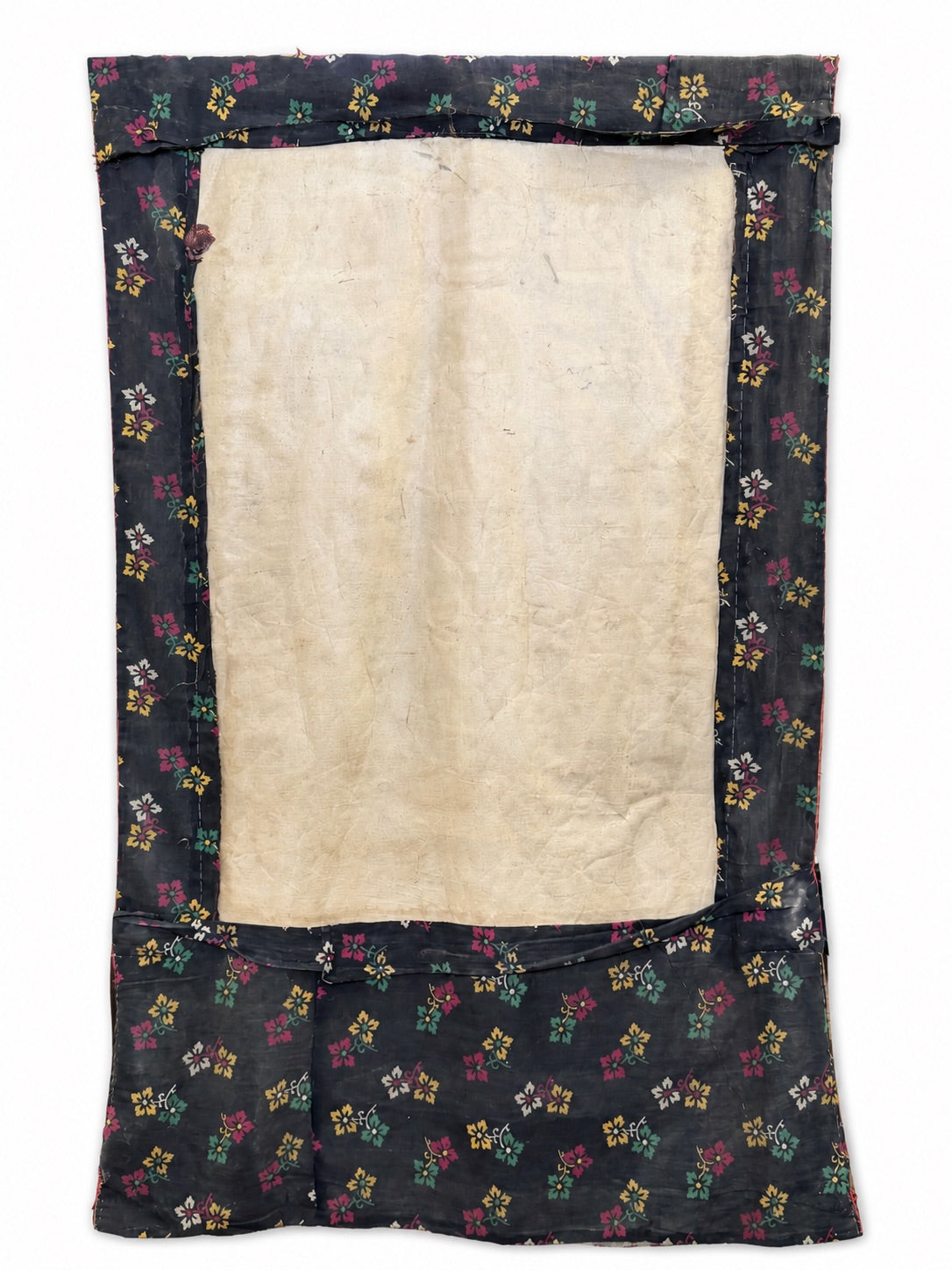 Back side of 19th-centurycentese Rakta Tara thangka with historic textile montage