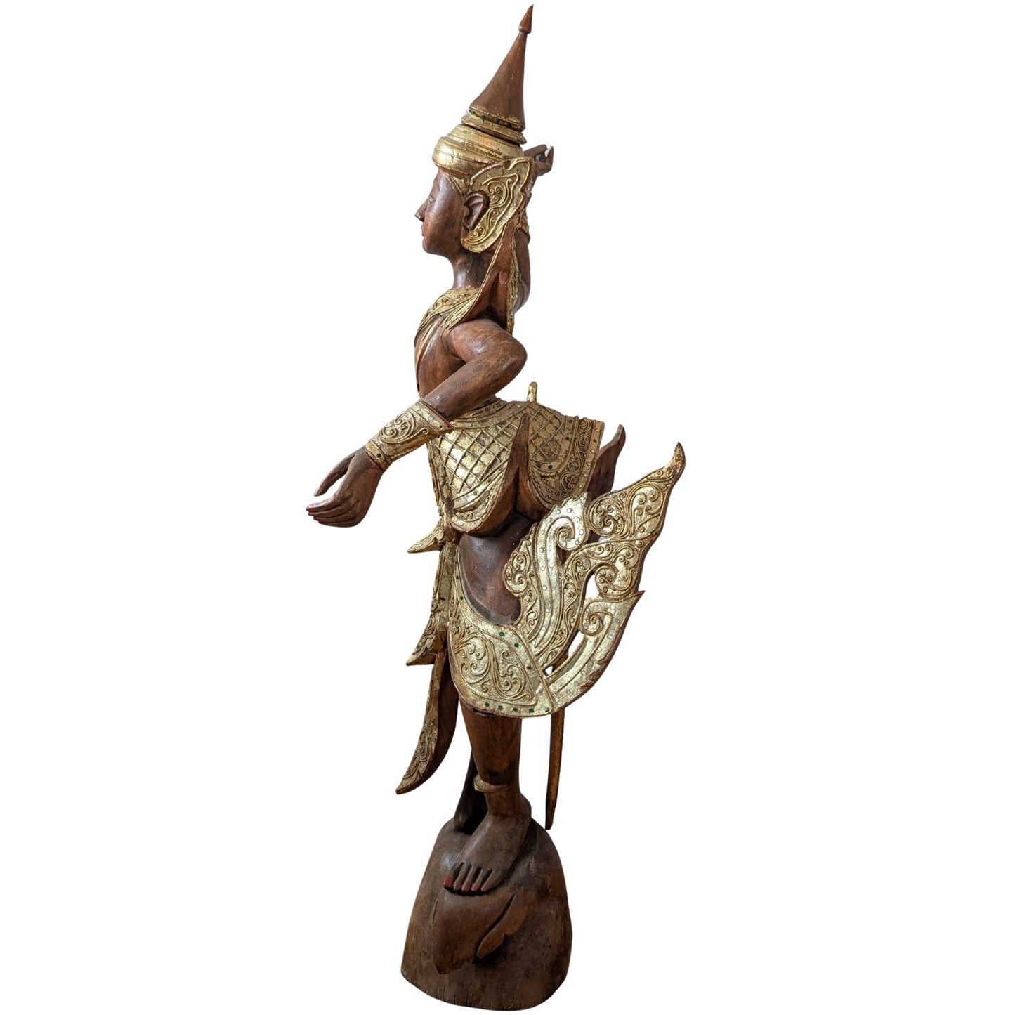 Detailed back of the gilded Burmese Kinnara statue.