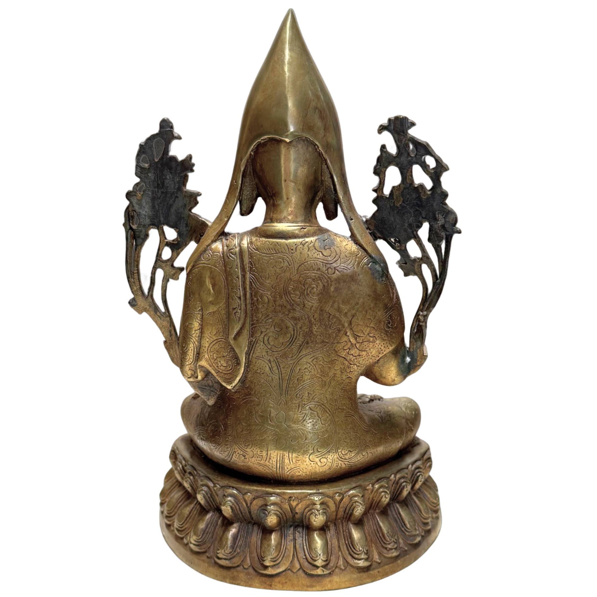 Fully hand-engraved back of the antique bronze statue.