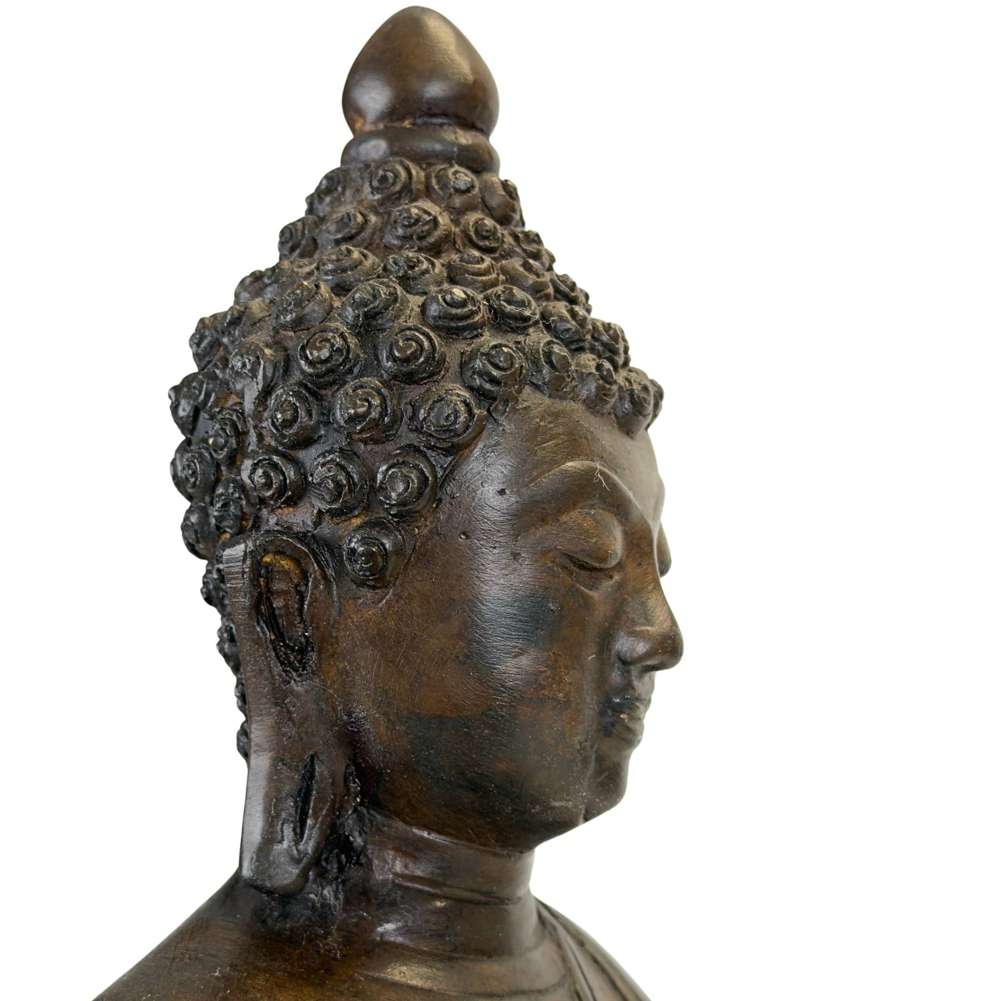 Rear view showing the flowing lines of the monk's robe (Sanghati).
