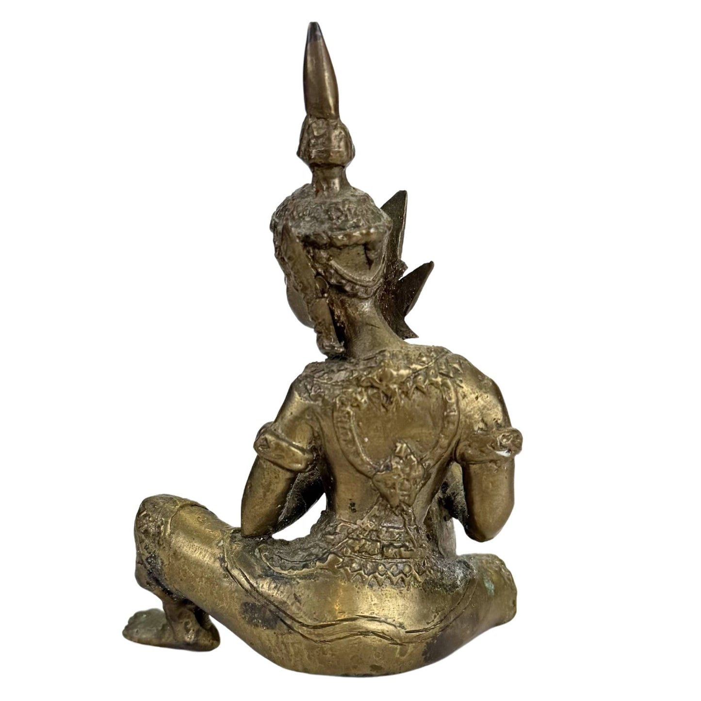 Back of handmade Thai bronze musician figure with old patina