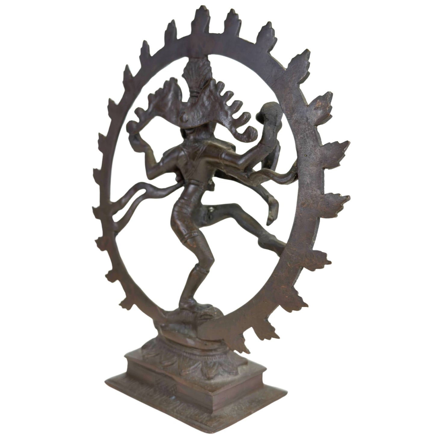 Back of Indian Nataraja bronze statue with visible casting structure and dark patina
