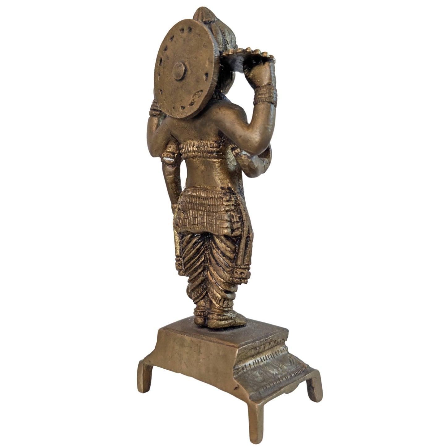 Back of antique Vishnu statue with traces of old fire gilding and patina