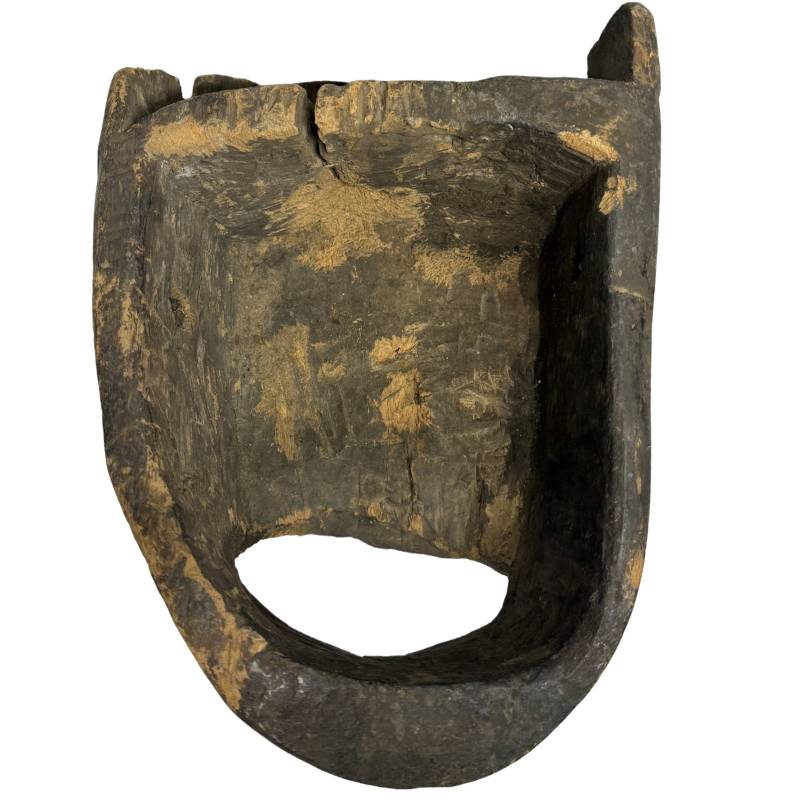 African tribal wooden mask with open mouth and aged patina