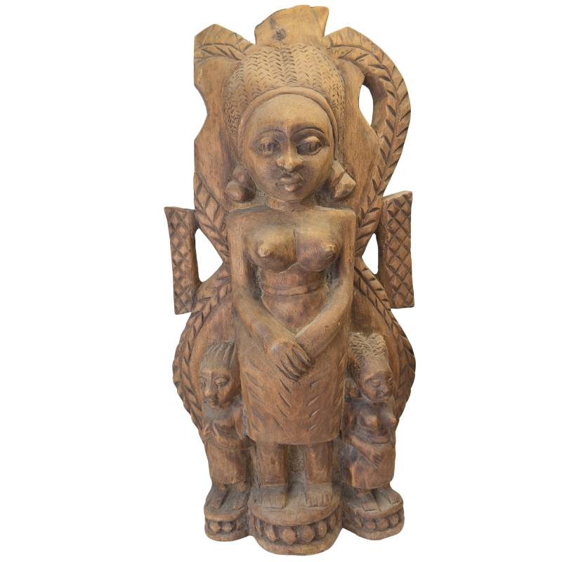 African wooden sculpture of woman with children tribal art
