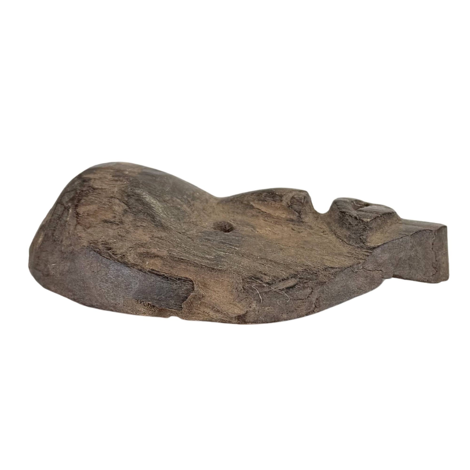 Hand-carved African tribal hardwood mask with an expressive face