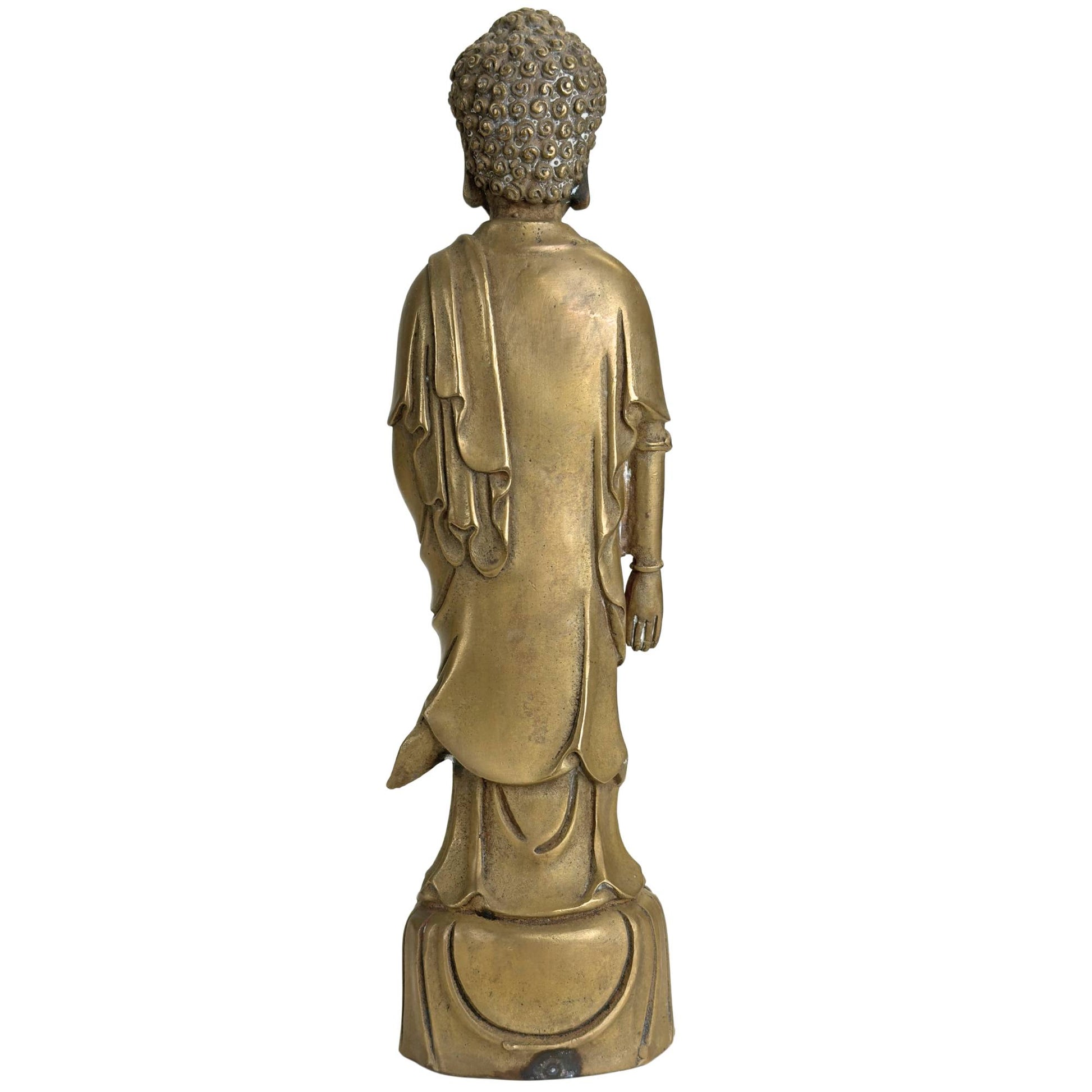 Amitabha Buddha in bronze with a serene posture and lotus as a symbol of spiritual growth