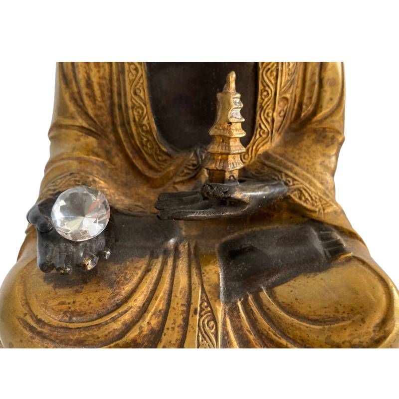 Amitabha bronze Buddha with old patina and ritual elements