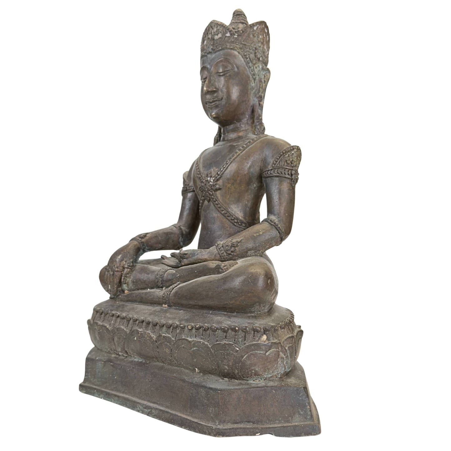 Antique Asian Buddha statue in bronze with a spiritual aura