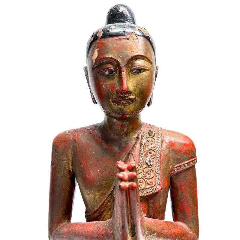 Antique Burmese wooden monk sculpture

