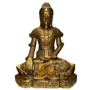 Statue antique de Bouddha de Mandalay, Birmanie – Bois doré et incrustations de verre – Myanmar, vers 1880-1920
