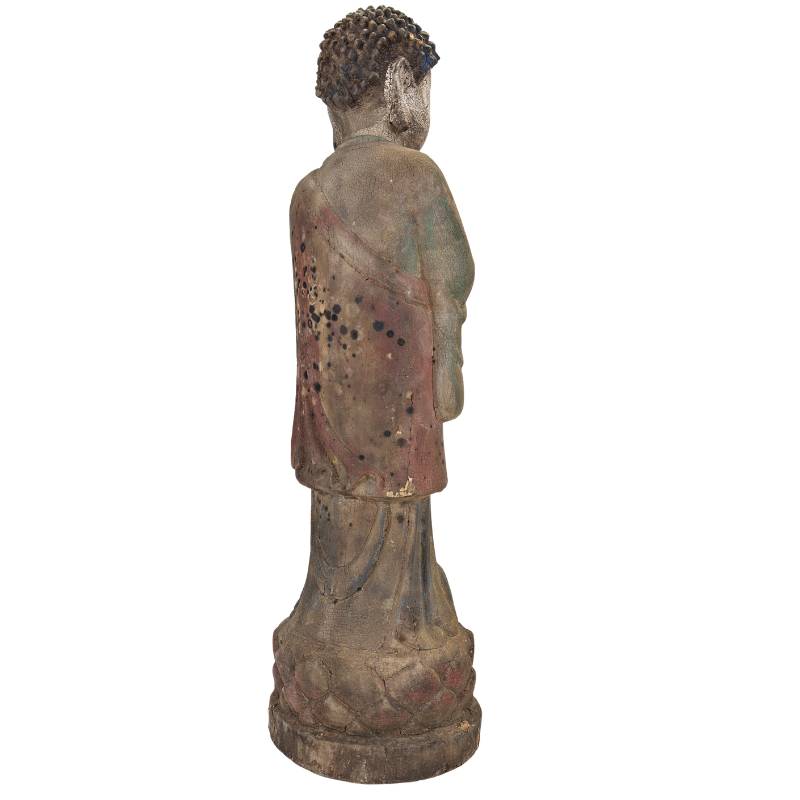 Antique wooden Buddha statue from China with remnants of gilding