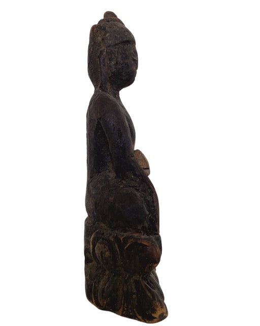 Antique wooden Buddha statue Himalayan patina