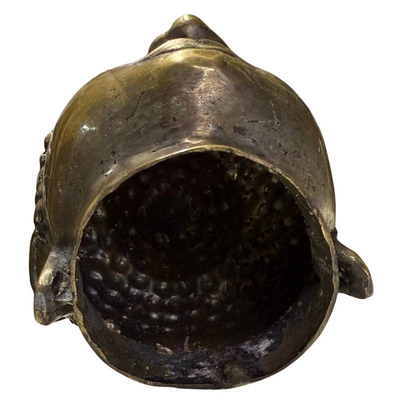 antique spiritual Buddha head of bronze with patina