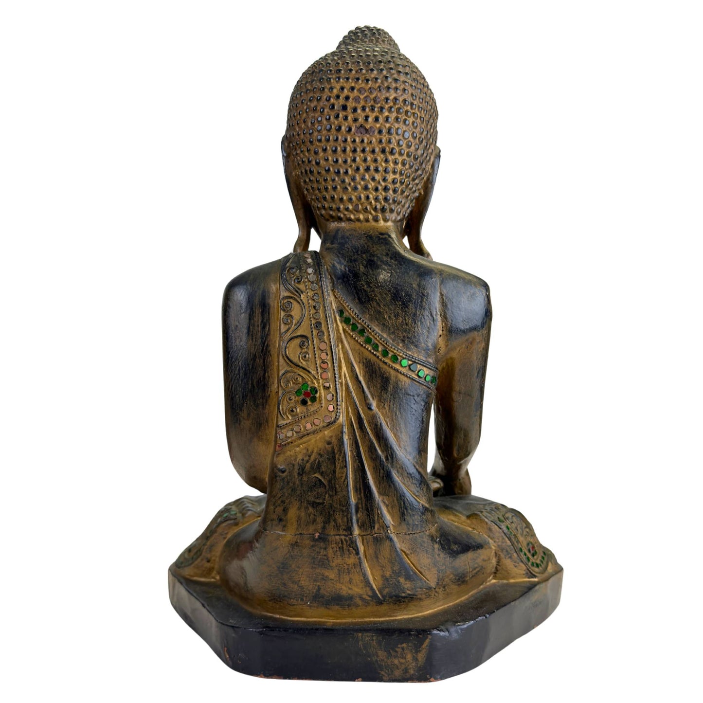 Antique wooden Buddha statue from Burma with an aged finish