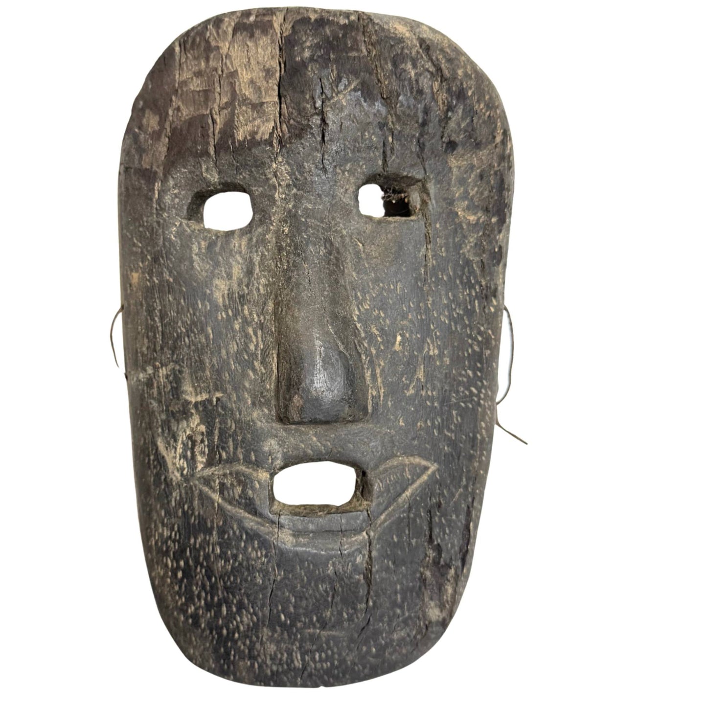 Antique wide wooden Himalayan shaman mask, hand-carved ritual mask of 26 cm with deep dark patina