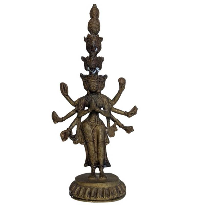 Antique bronze Avalokiteshvara statue, 11 heads, Tibetan art