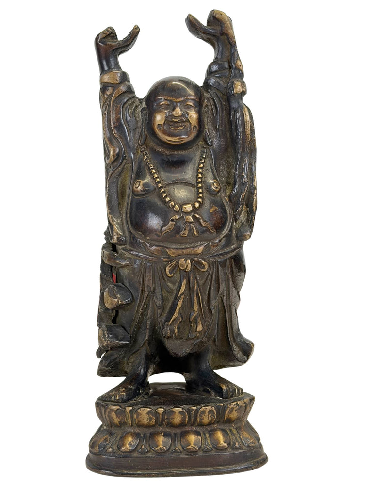 Statue de Budai en bronze antique, Chine, fin de la dynastie Qing, 23 cm