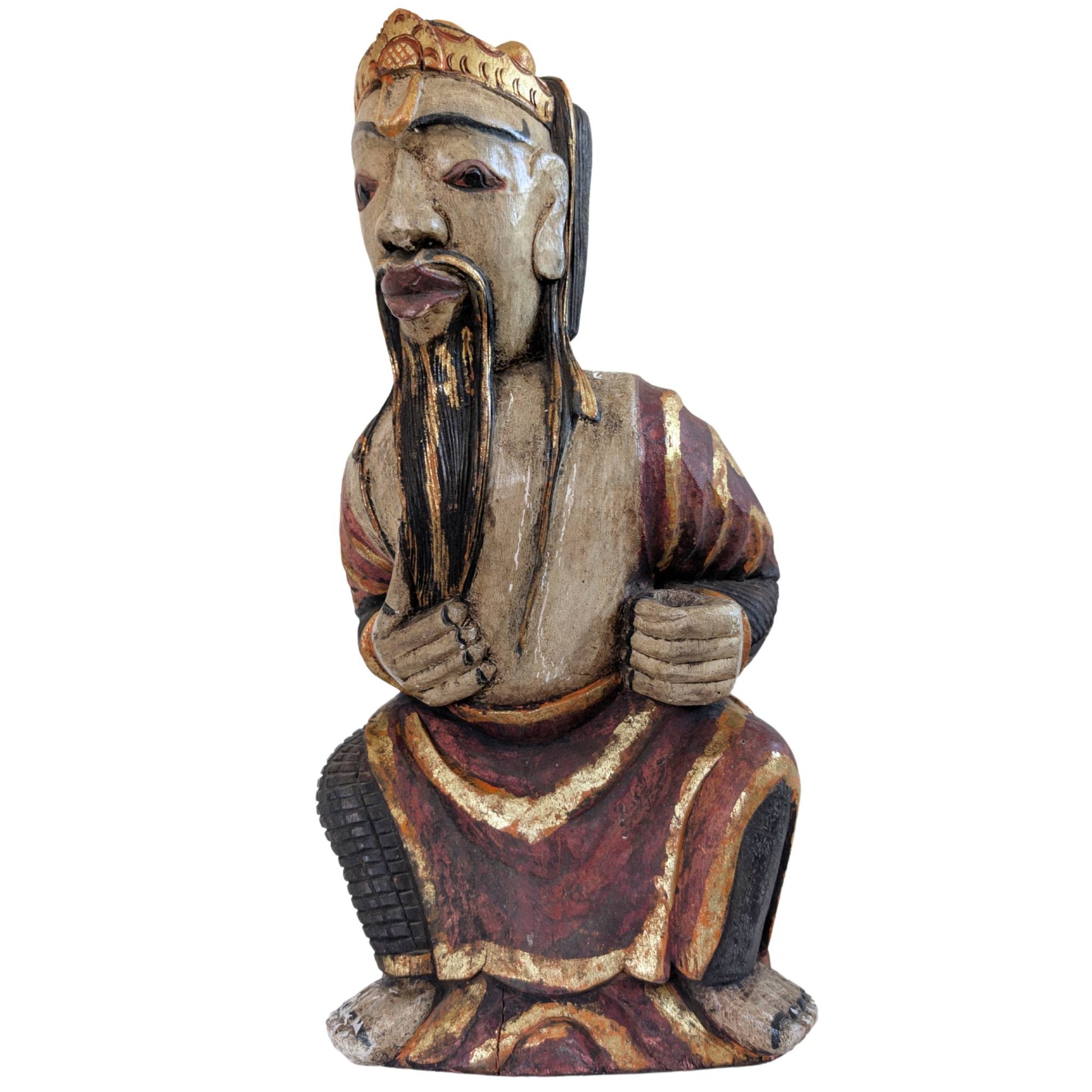 Front view of a 19th-century Chinese temple statue of the god Lu, bringer of fortune.