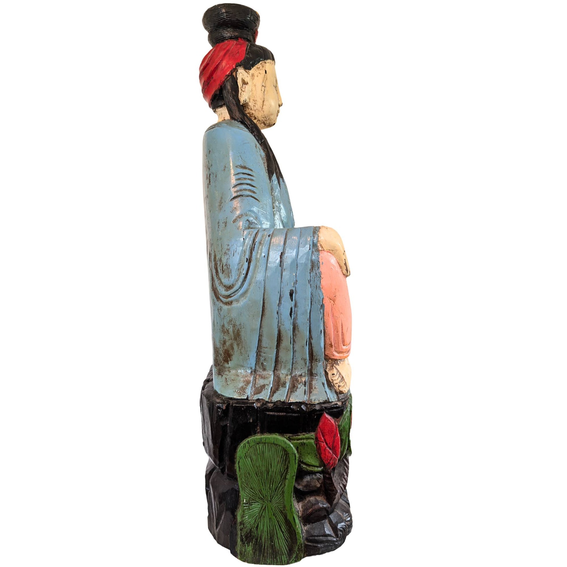 Antique Chinese Kwanyin statue hand-carved from camphor wood, devotional object