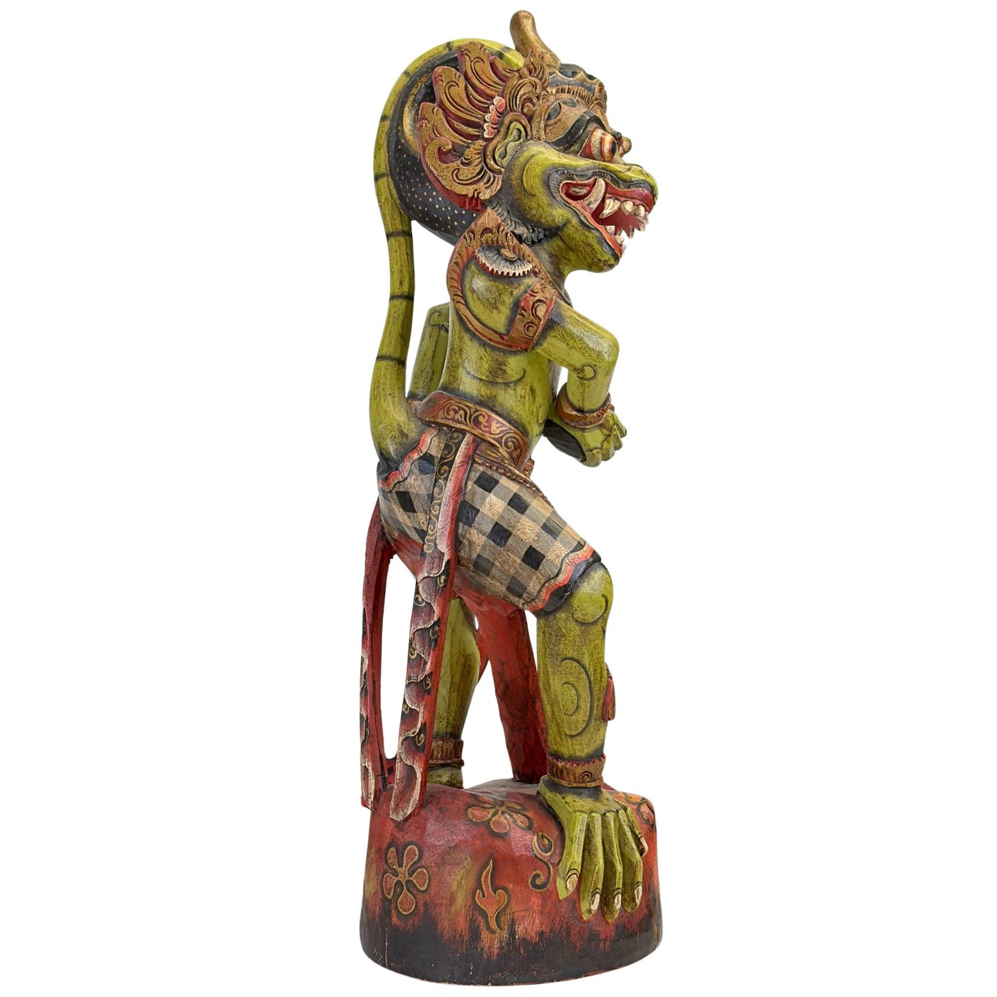 Statue sacrée d'un temple balinais sculptée dans un seul bloc massif de bois dur tropical indigène, pesant 2 kilos.
