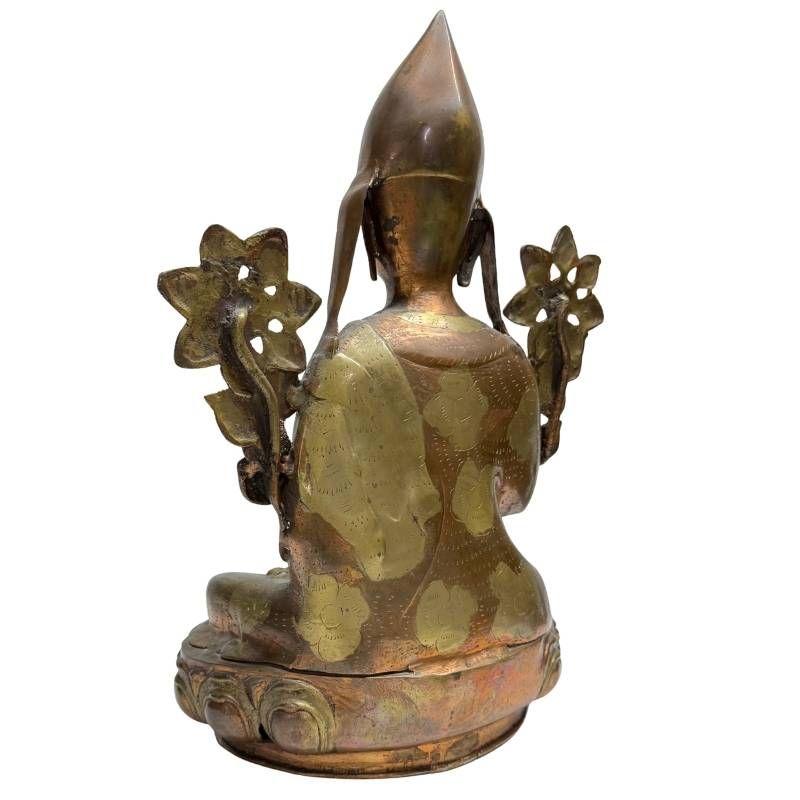 Antique Himalayan lama statue of fire-gilt bronze