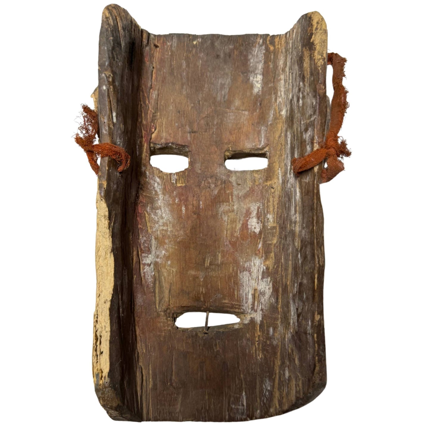 Antique Himalayan mask with original hand-painted black beard line, old wooden ritual mask with deep patina