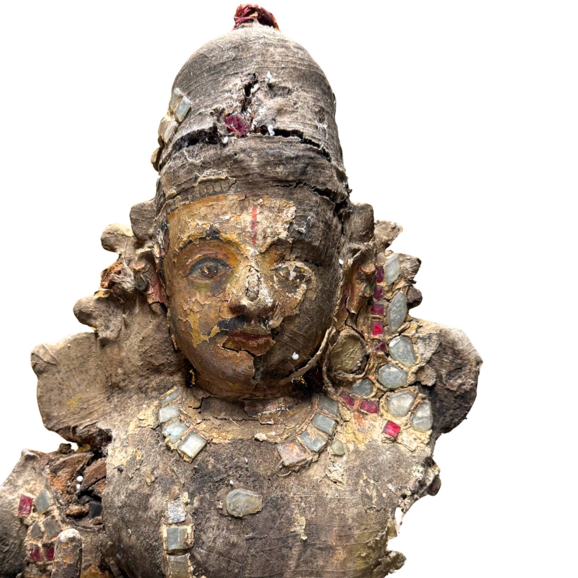 Antique Hindu temple statue of Krishna with spiritual significance and authentic weathering