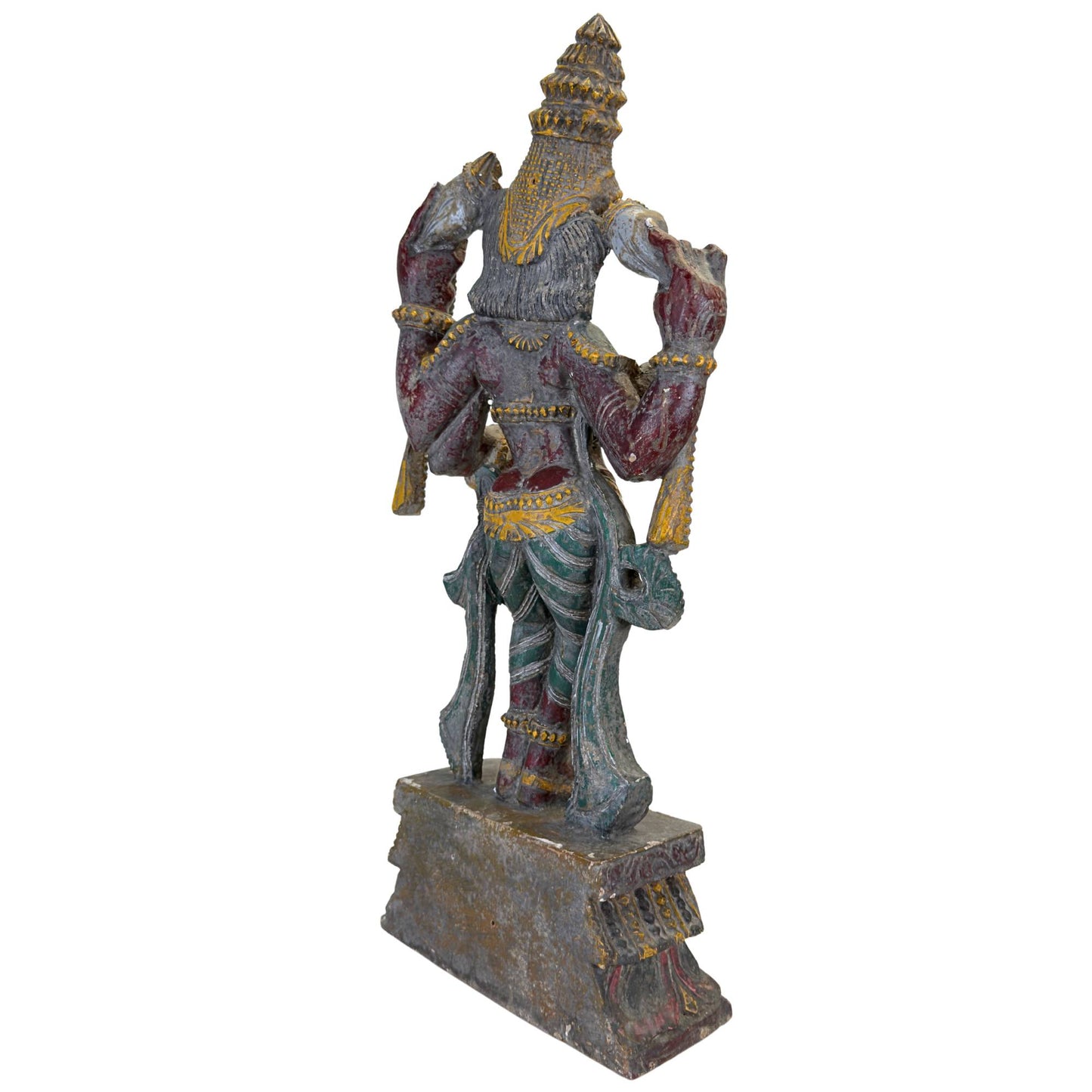 Antique statue of the Hindu god Vishnu carved from hardwood
