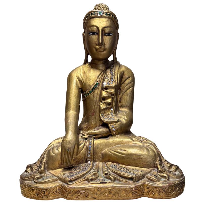 Antique wooden Mandalay Buddha statue Burma gilded