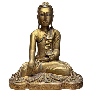 Bouddha mandala en bois doré antique - Birmanie - 35 cm - 2,6 kg