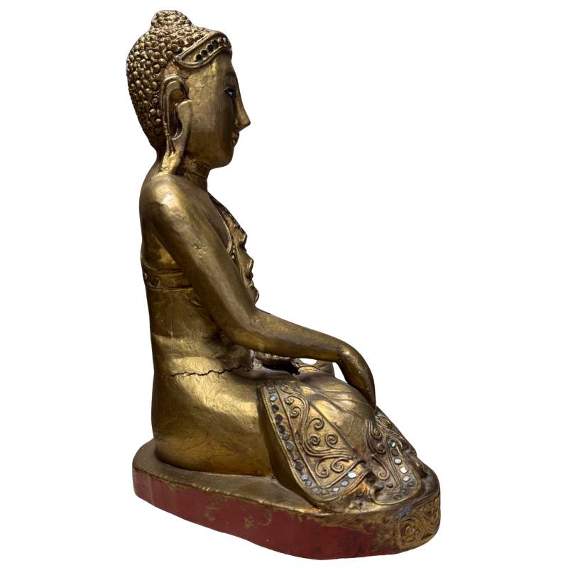 Antique wooden Mandalay Buddha statue Burma gilded