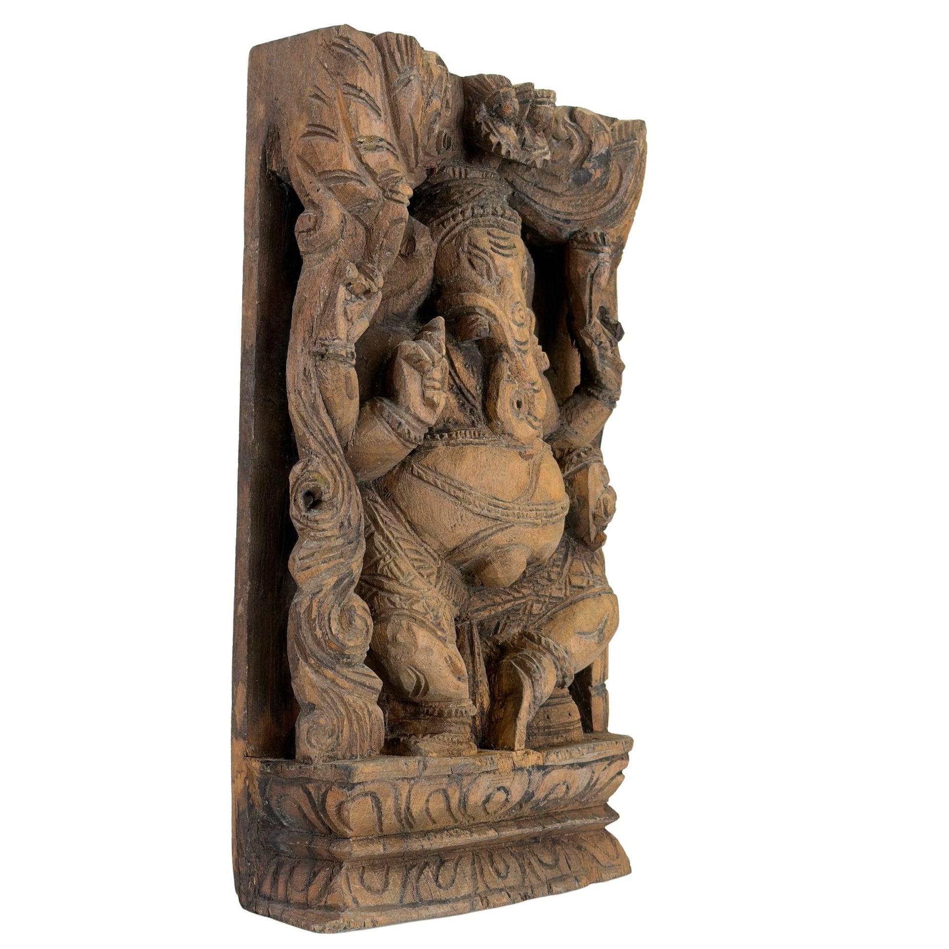 Antique Indian wooden panel with image of Ganesha