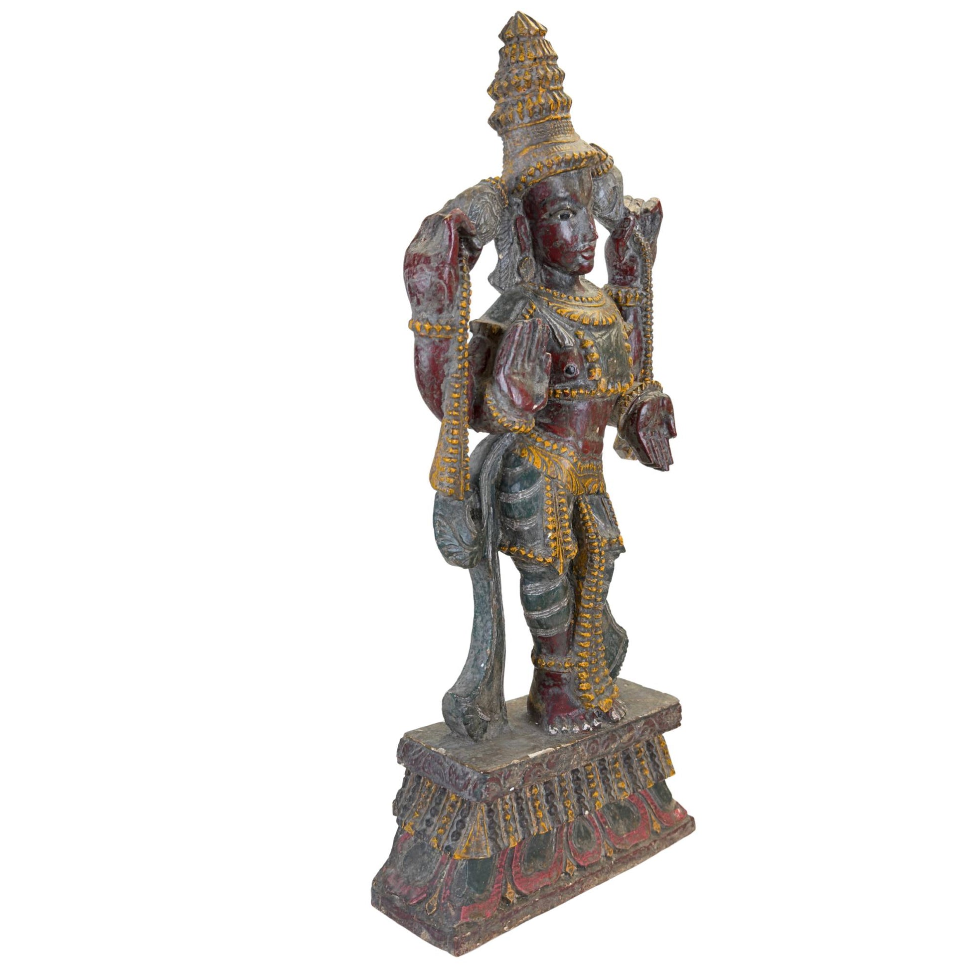 Authentic Indian wood carving of Vishnu with a height of 60 cm