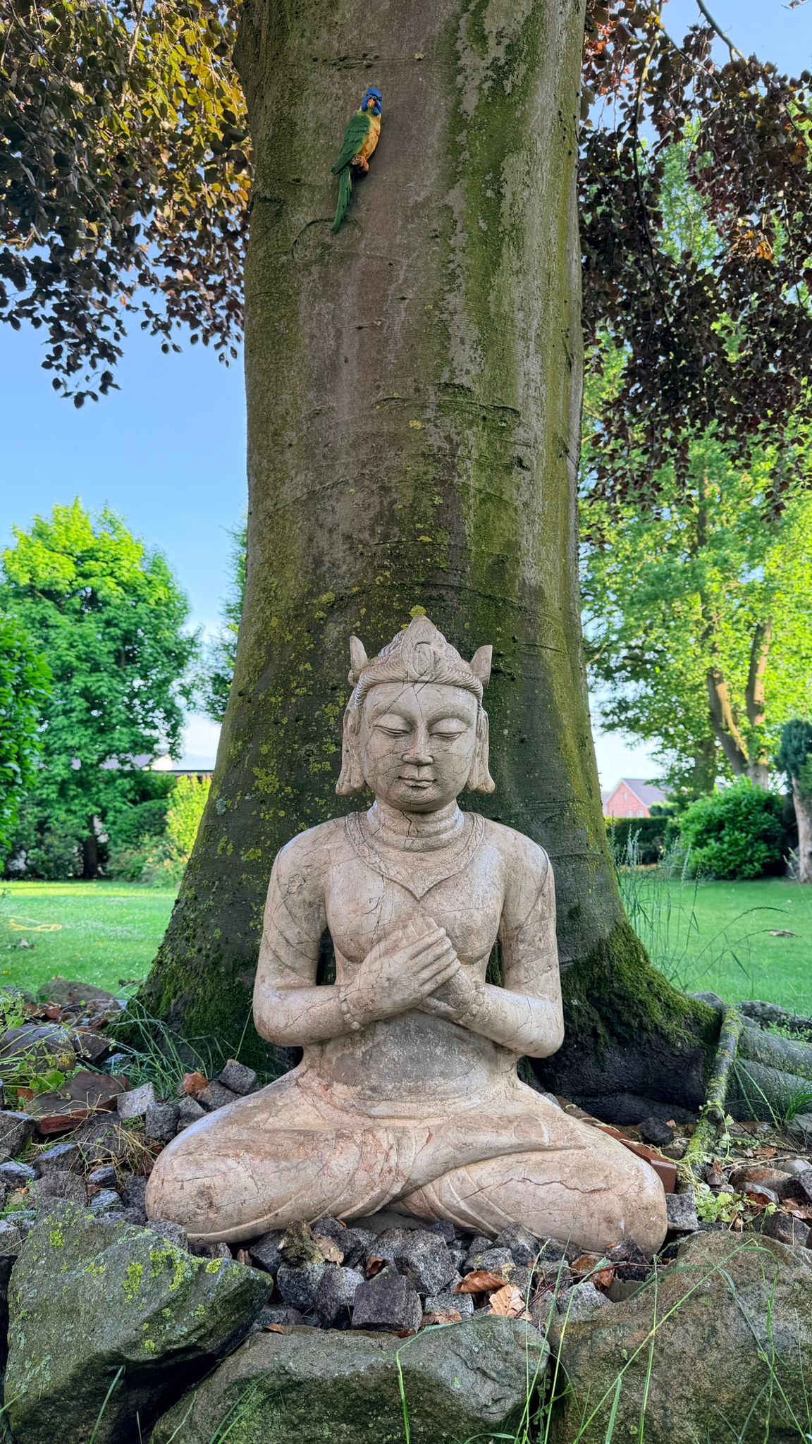 Old Indonesian temple statue made of solid natural stone, probably Java or Bali