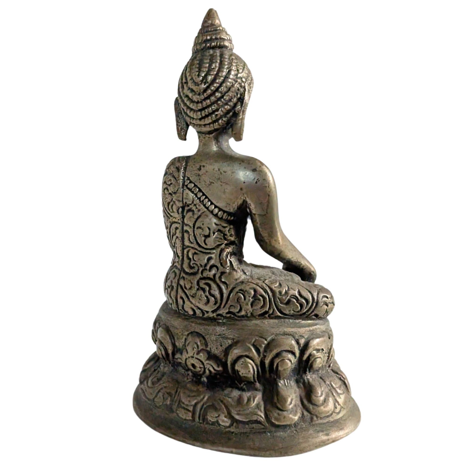 Antique-looking Nepalese handcrafted Buddha figurine made of solid brass.