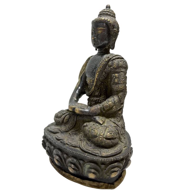 Antique Nepalese Buddha duo in bronze with natural patina