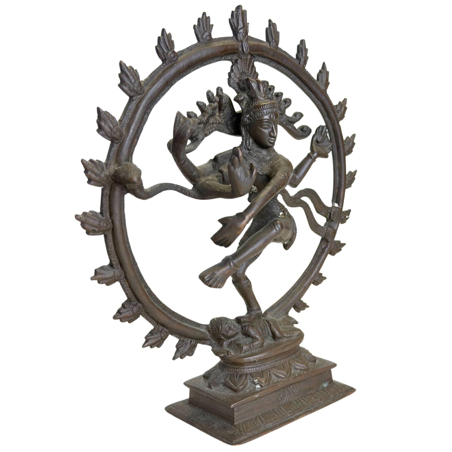 Antique-looking Shiva Nataraja statue of solid bronze with a deep olive-brown patina and refined details