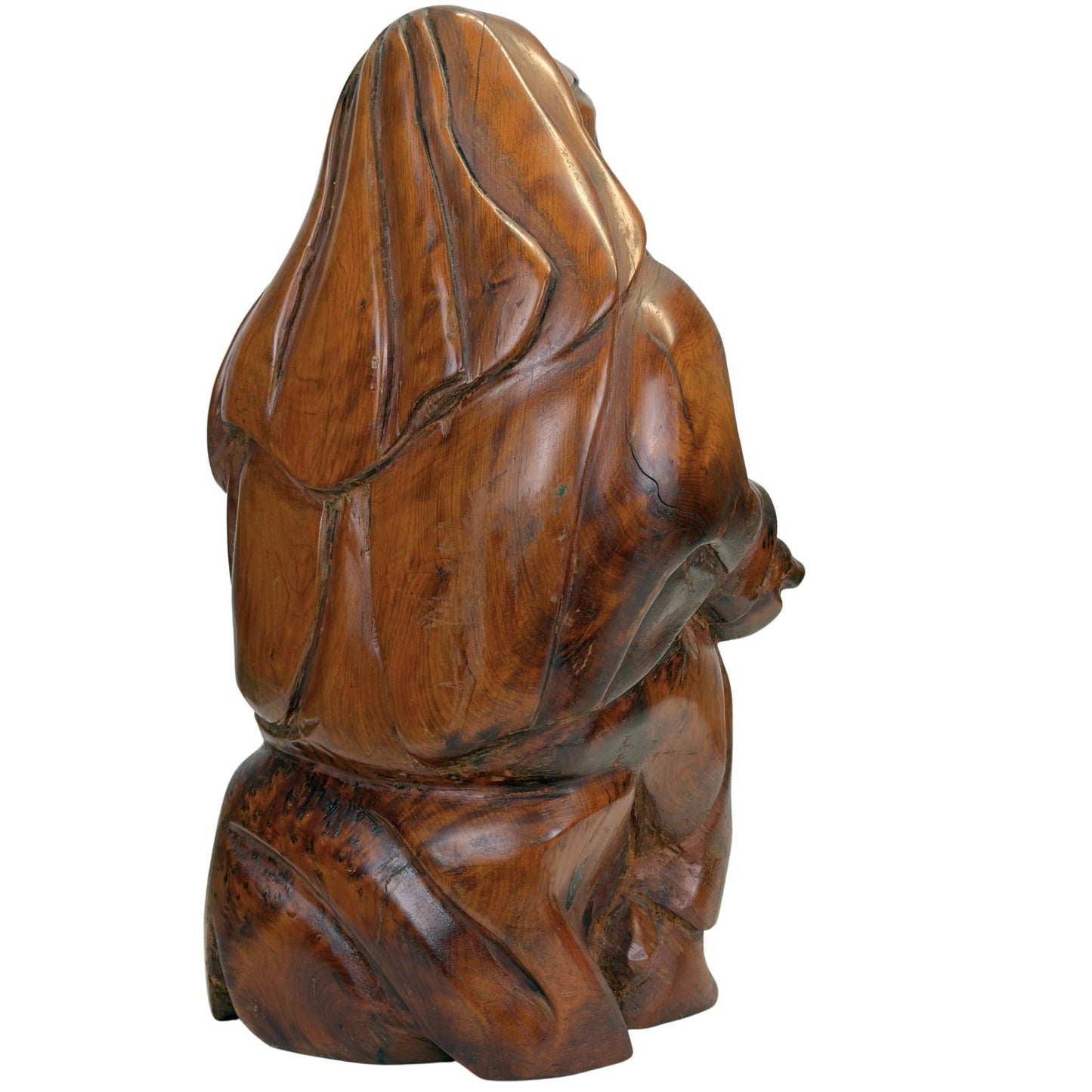 Antique religious wooden statue depicting motherhood and devotion