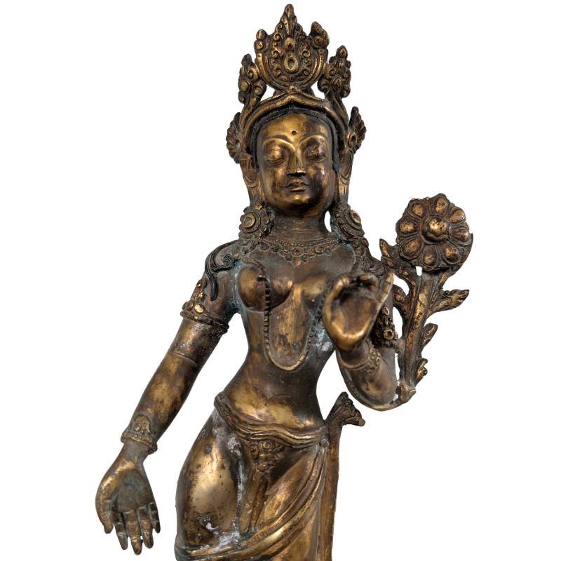 Antique Tara bronze Nepal ormolu plated collector's item with utpala lotus varada mudra