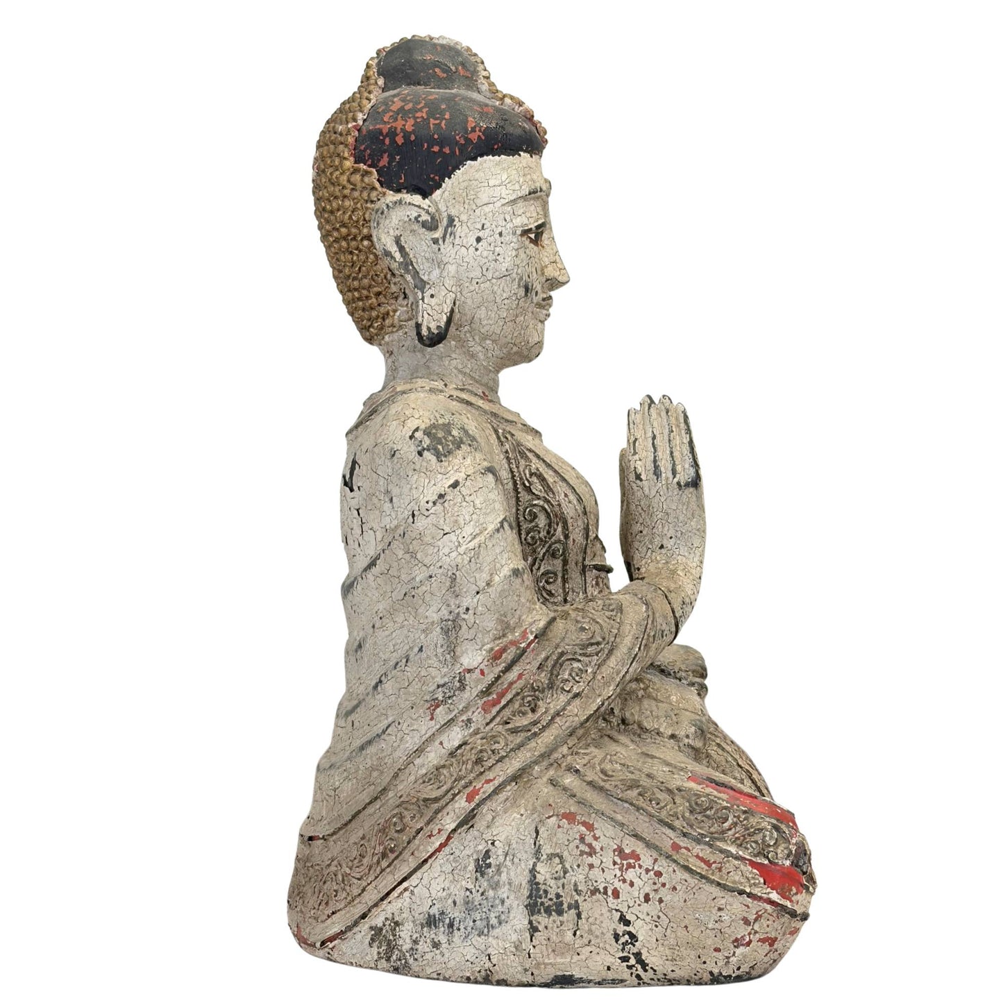 Bouddha Jambupati couronné, en position assise, sculpté dans un bloc monolithique de teck birman.