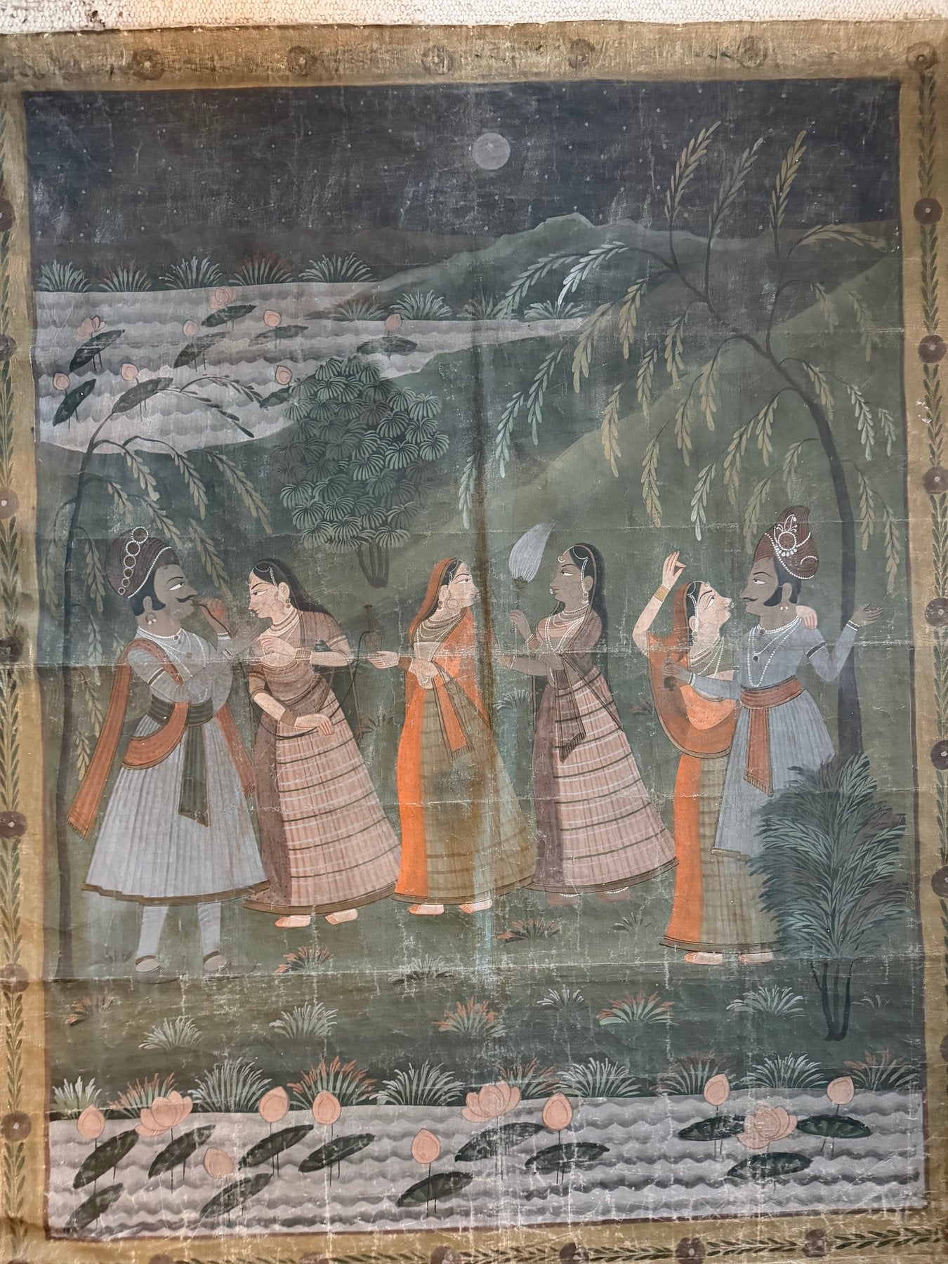 antique Indian textile painting hanging pychwai